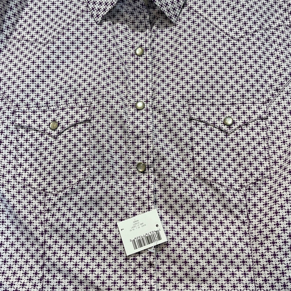 PANHANDLE WOMENS SIZE L Purple WESTERN Checkered Shirt. PEARL SNAPS - Picture 5 of 11